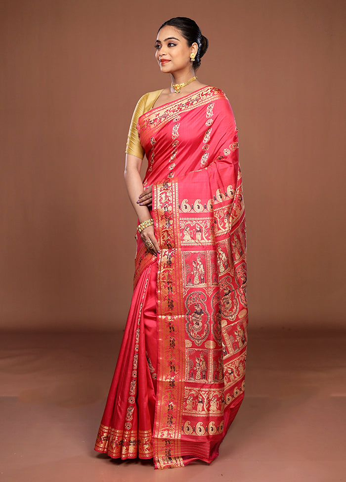 Pink Handloom Swarnachuri Pure Silk Saree With Blouse Piece