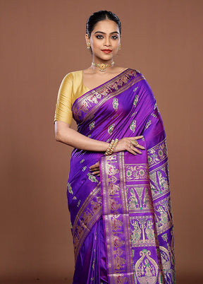 Blue Handloom Baluchari Pure Silk Saree With Blouse Piece