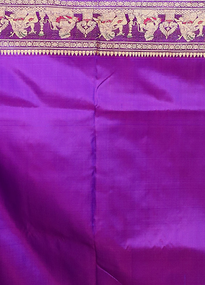 Blue Handloom Baluchari Pure Silk Saree With Blouse Piece