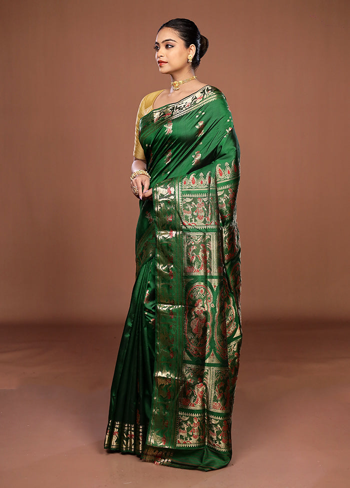 Green Handloom Swarnachuri Pure Silk Saree With Blouse Piece
