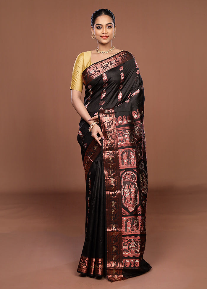 Black Handloom Swarnachuri Pure Silk Saree With Blouse Piece