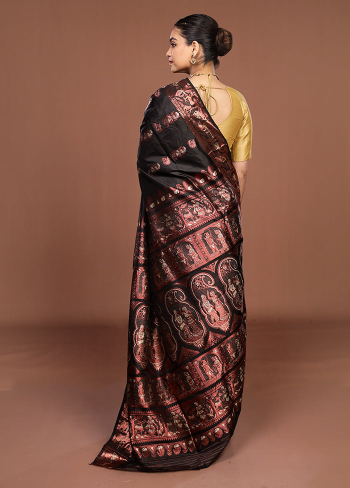 Black Handloom Swarnachuri Pure Silk Saree With Blouse Piece