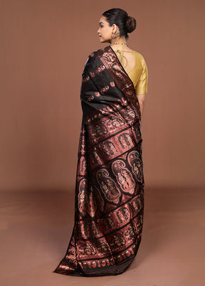 Black Handloom Baluchari Pure Silk Saree With Blouse Piece