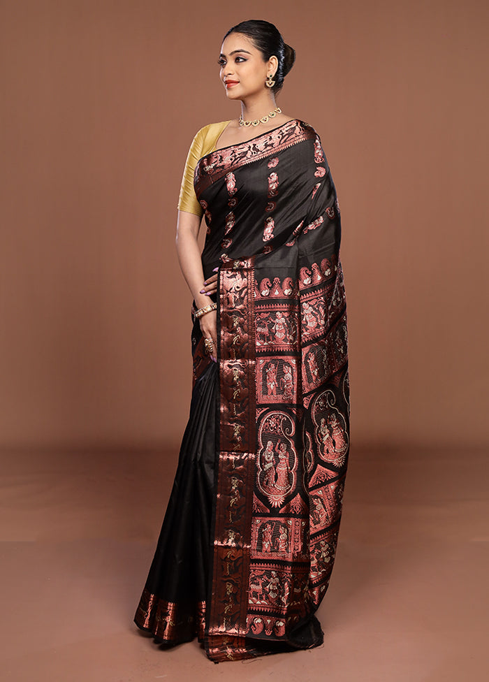 Black Handloom Swarnachuri Pure Silk Saree With Blouse Piece