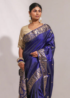 Blue Handloom Baluchari Pure Silk Saree With Blouse Piece