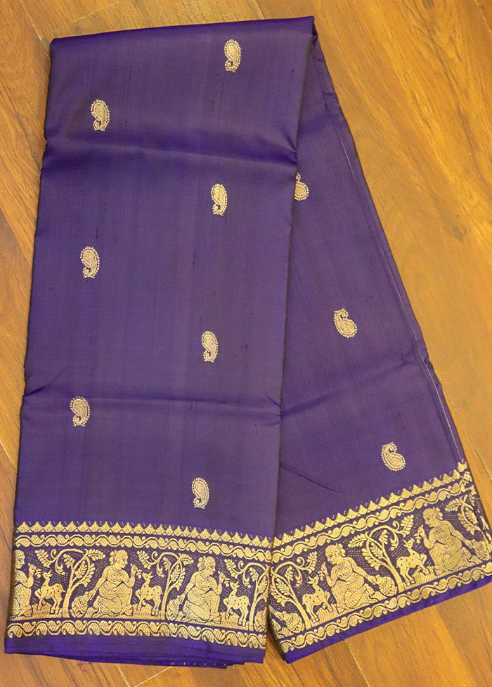 Purple Handloom Baluchari Pure Silk Saree With Blouse Piece