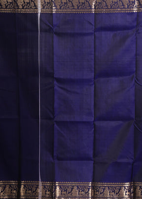 Blue Handloom Baluchari Pure Silk Saree With Blouse Piece