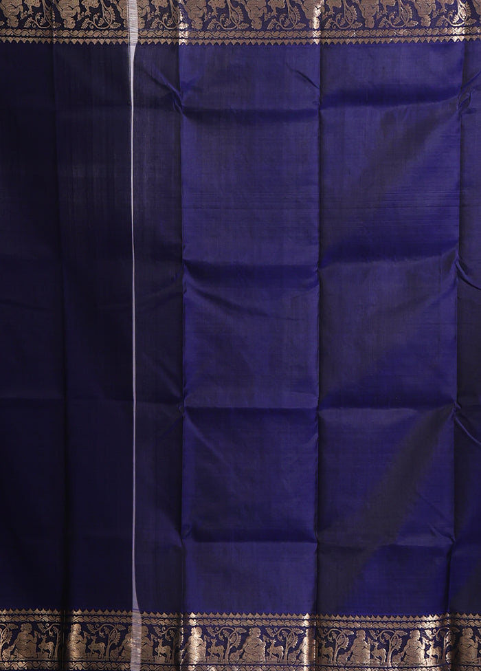 Blue Handloom Baluchari Pure Silk Saree With Blouse Piece