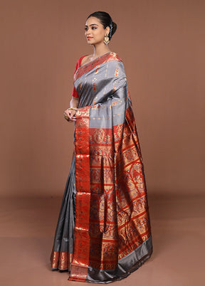 Grey Handloom Swarnachuri Pure Silk Saree With Blouse Piece