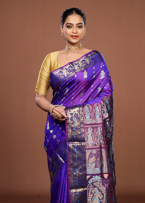 Blue Handloom Baluchari Pure Silk Saree With Blouse Piece