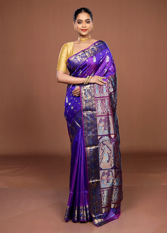 Purple Handloom Swarnachuri Pure Silk Saree With Blouse Piece