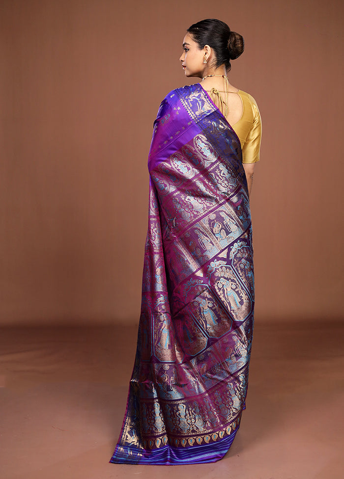 Purple Handloom Swarnachuri Pure Silk Saree With Blouse Piece
