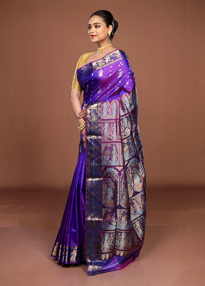 Purple Handloom Swarnachuri Pure Silk Saree With Blouse Piece