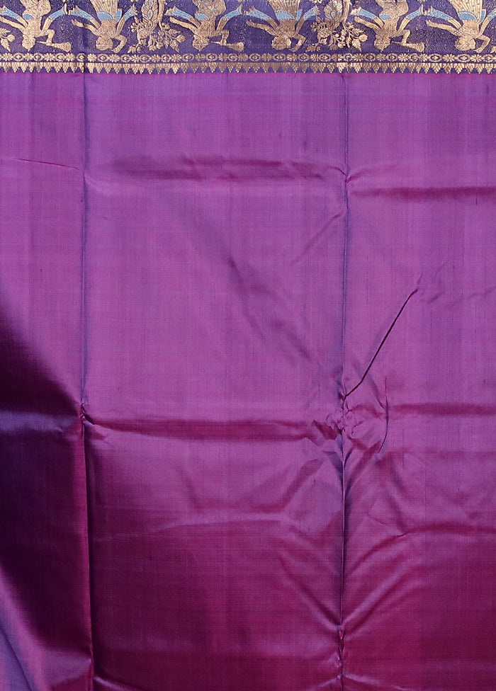 Purple Handloom Swarnachuri Pure Silk Saree With Blouse Piece