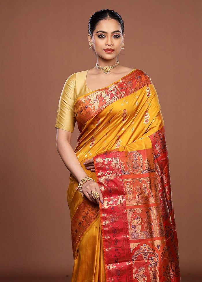 Yellow Handloom Swarnachuri Pure Silk Saree With Blouse Piece