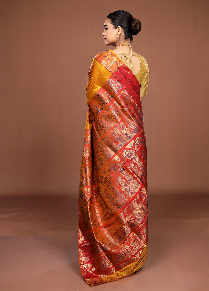 Yellow Handloom Swarnachuri Pure Silk Saree With Blouse Piece
