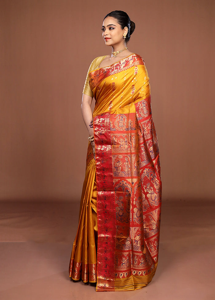 Yellow Handloom Swarnachuri Pure Silk Saree With Blouse Piece
