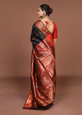 Black Handloom Baluchari Pure Silk Saree With Blouse Piece