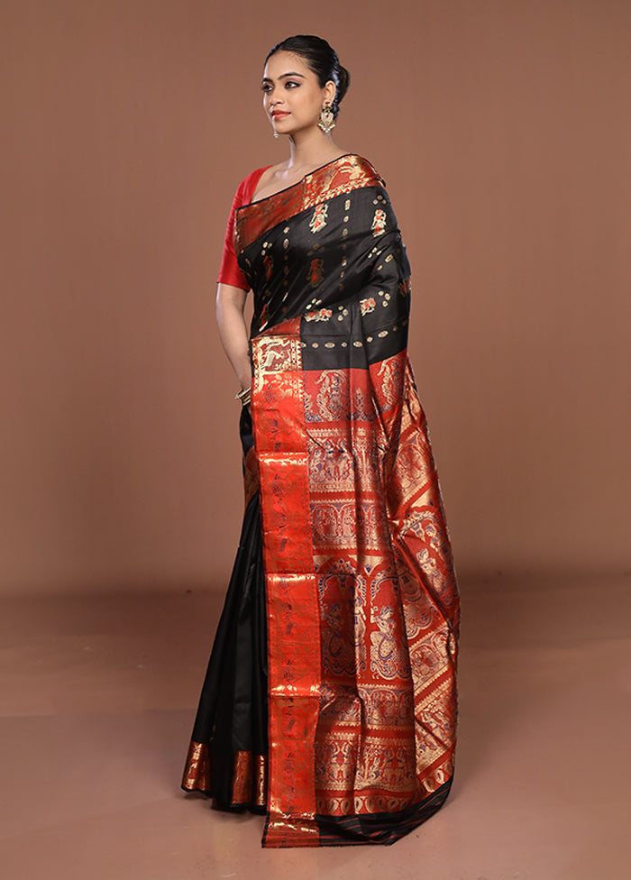 Black Handloom Baluchari Pure Silk Saree With Blouse Piece