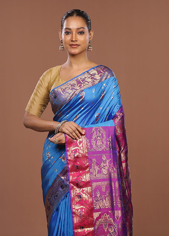Blue Handloom Swarnachuri Pure Silk Saree With Blouse Piece