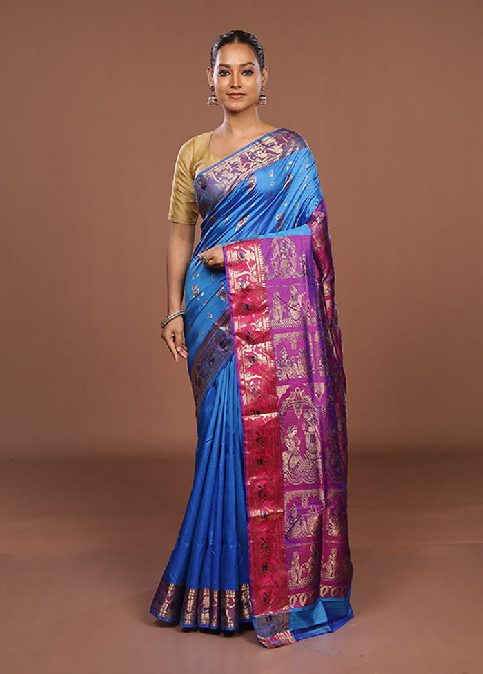 Blue Handloom Swarnachuri Pure Silk Saree With Blouse Piece