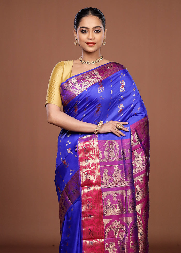 Blue Handloom Swarnachuri Pure Silk Saree With Blouse Piece