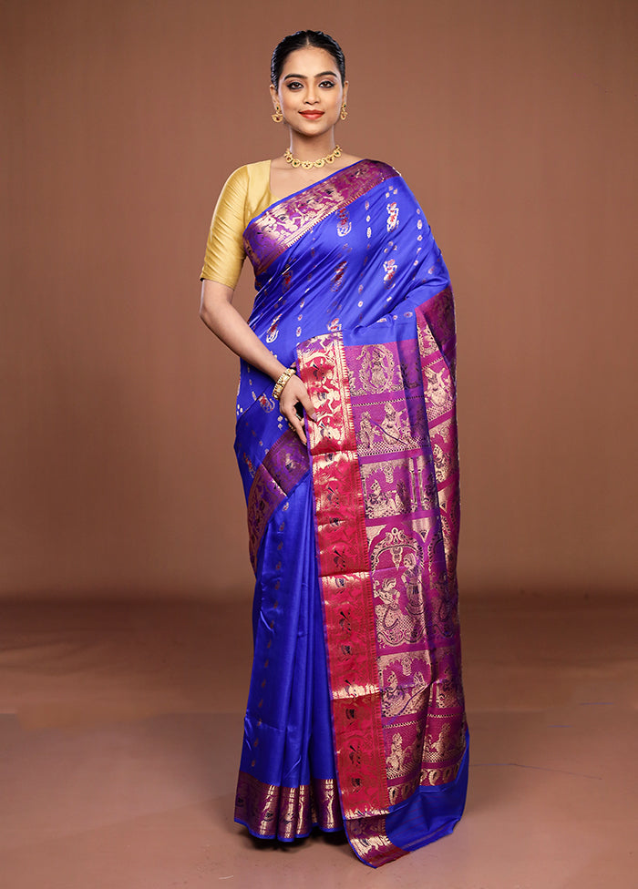 Blue Handloom Swarnachuri Pure Silk Saree With Blouse Piece
