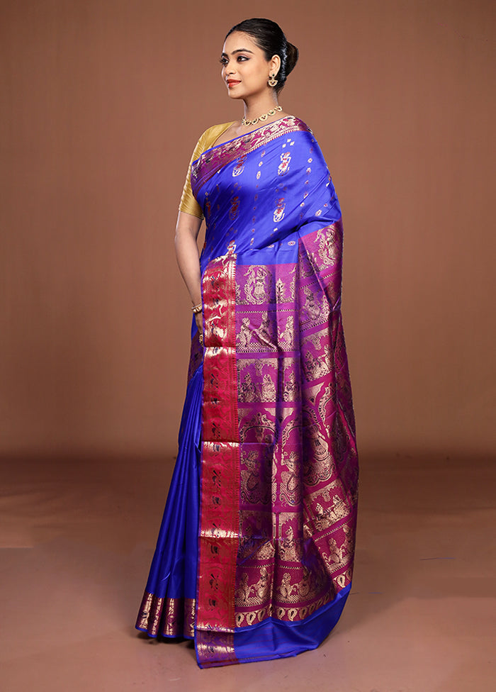 Blue Handloom Swarnachuri Pure Silk Saree With Blouse Piece