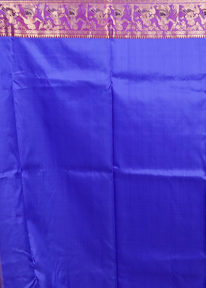 Blue Handloom Baluchari Pure Silk Saree With Blouse Piece