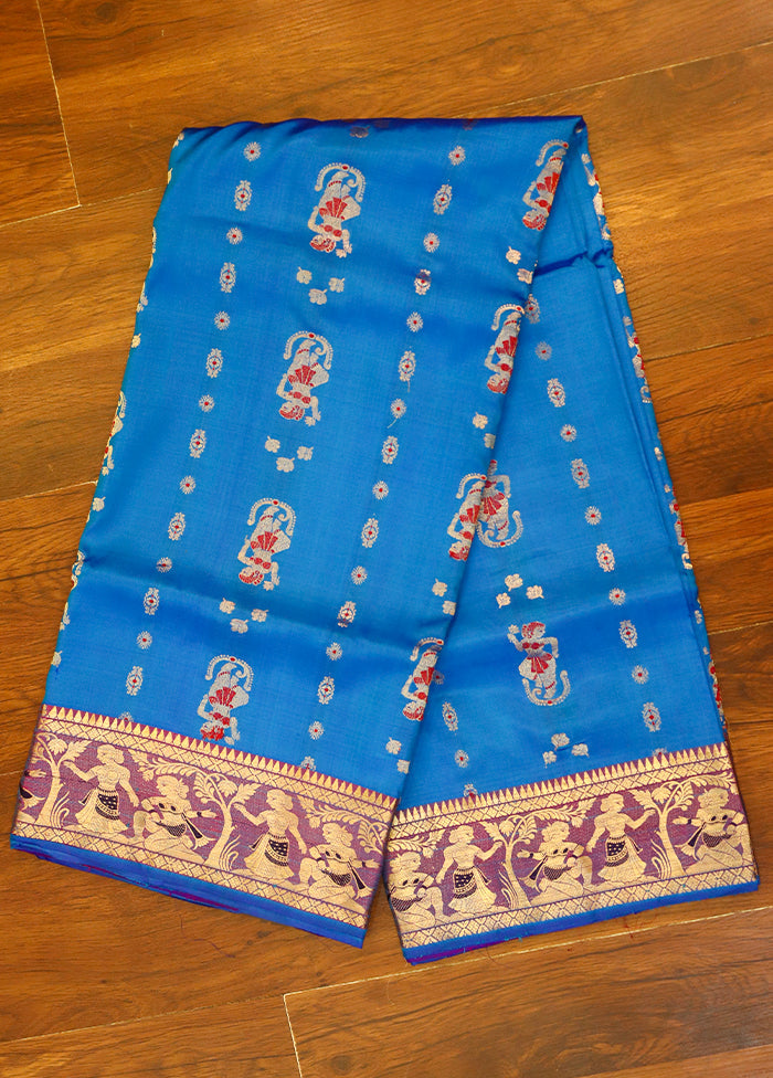 Blue Handloom Swarnachuri Pure Silk Saree With Blouse Piece
