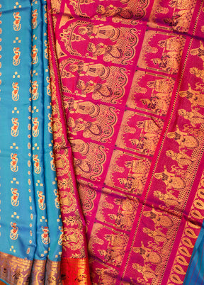 Blue Handloom Baluchari Pure Silk Saree With Blouse Piece