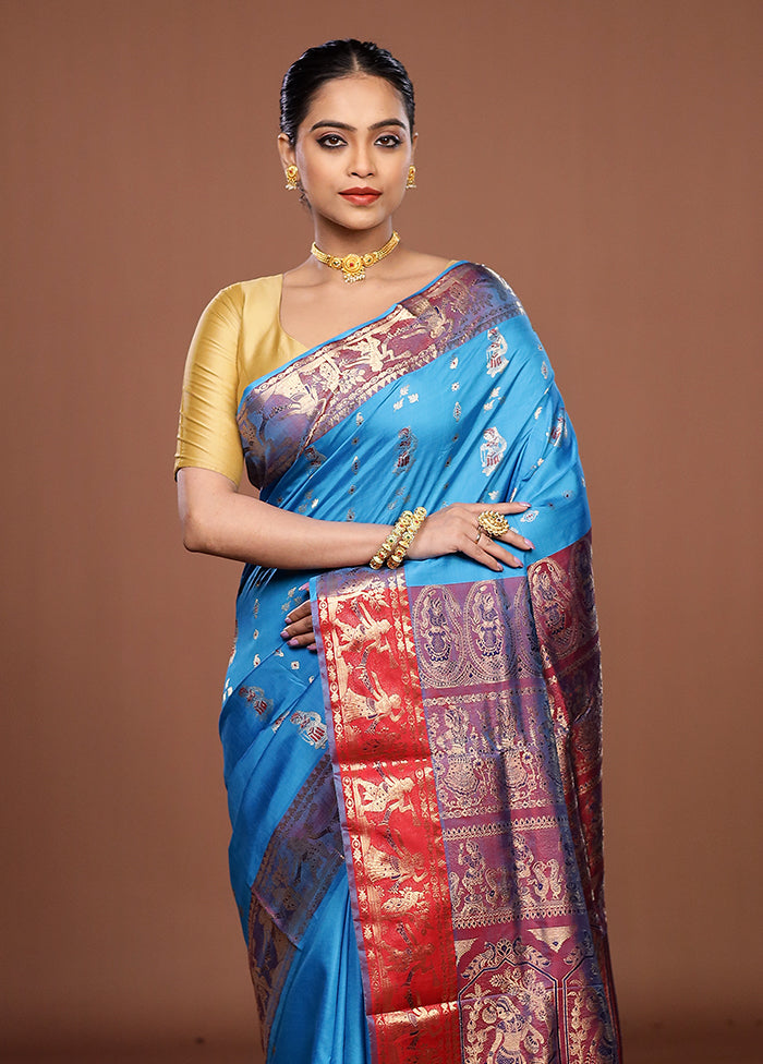 Blue Handloom Swarnachuri Pure Silk Saree With Blouse Piece