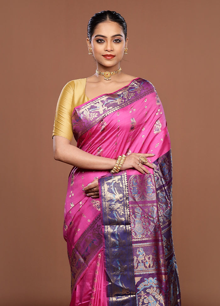 Pink Handloom Swarnachuri Pure Silk Saree With Blouse Piece