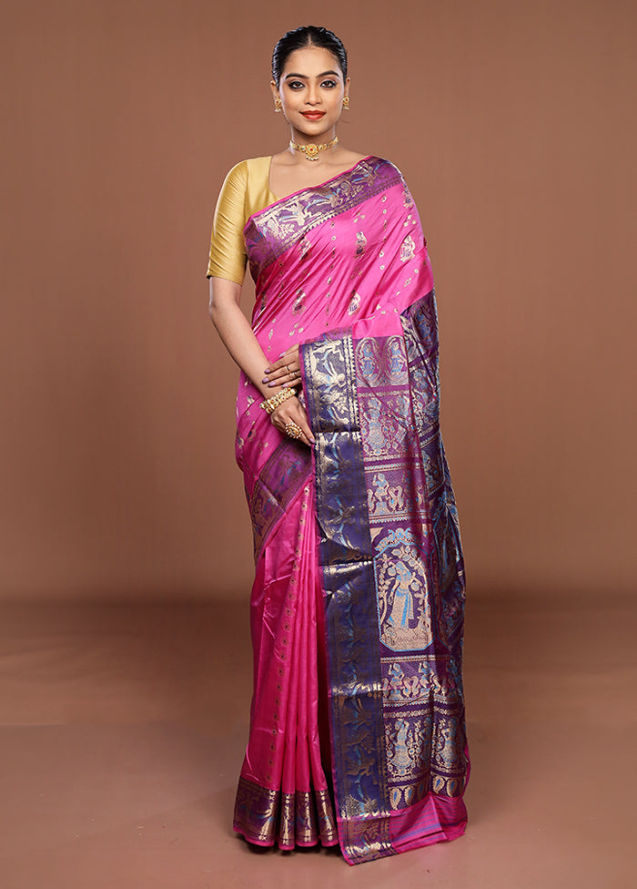 Pink Handloom Swarnachuri Pure Silk Saree With Blouse Piece