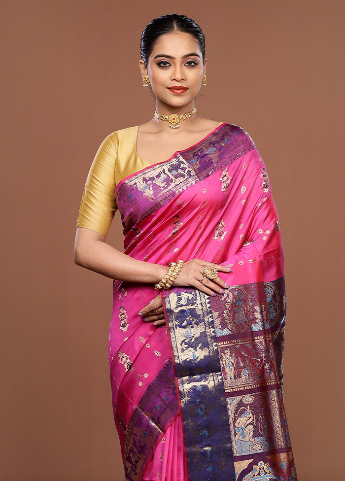 Pink Handloom Swarnachuri Pure Silk Saree With Blouse Piece