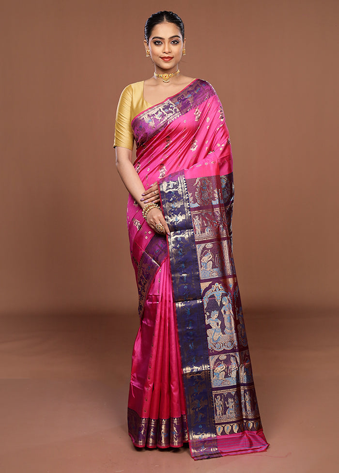 Pink Handloom Swarnachuri Pure Silk Saree With Blouse Piece
