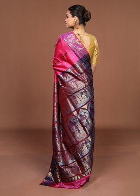 Pink Handloom Swarnachuri Pure Silk Saree With Blouse Piece