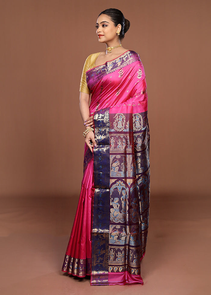 Pink Handloom Swarnachuri Pure Silk Saree With Blouse Piece