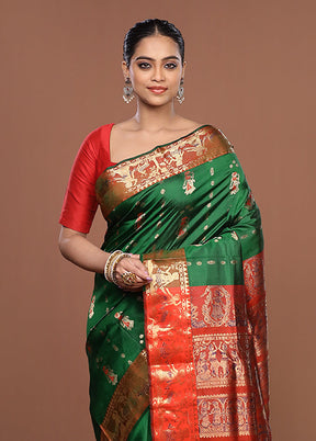 Green Handloom Swarnachuri Pure Silk Saree With Blouse Piece