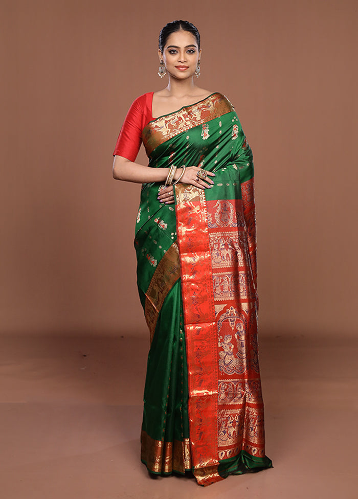 Green Handloom Swarnachuri Pure Silk Saree With Blouse Piece