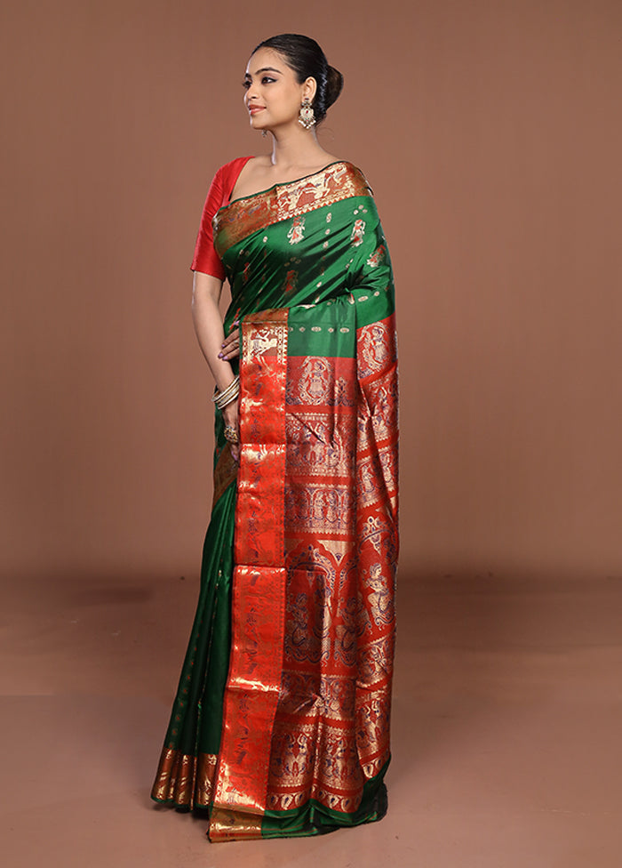 Green Handloom Swarnachuri Pure Silk Saree With Blouse Piece
