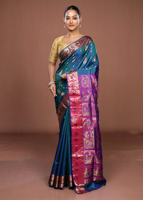 Green Handloom Baluchari Pure Silk Saree With Blouse Piece