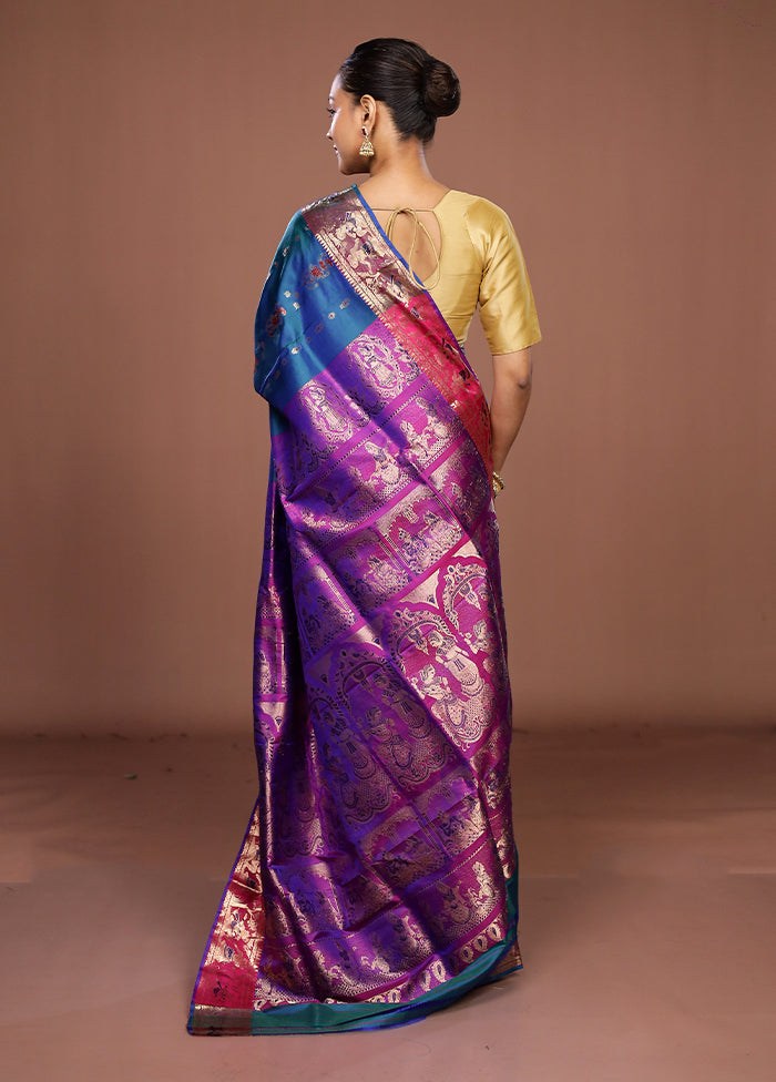 Green Handloom Baluchari Pure Silk Saree With Blouse Piece