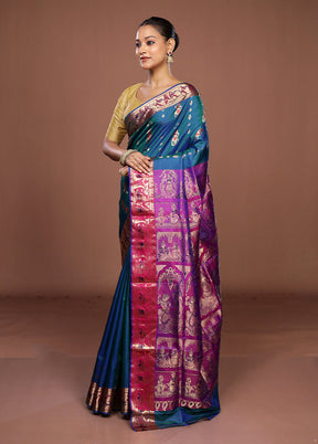 Green Handloom Baluchari Pure Silk Saree With Blouse Piece