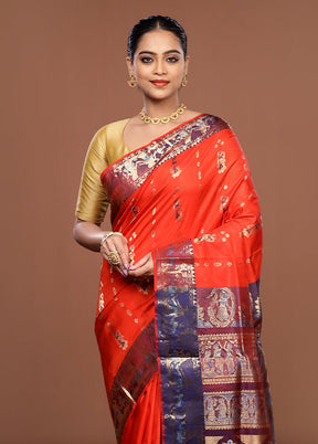 Orange Handloom Swarnachuri Pure Silk Saree With Blouse Piece