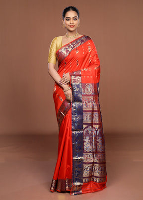 Orange Handloom Swarnachuri Pure Silk Saree With Blouse Piece