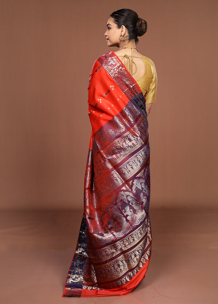 Orange Handloom Swarnachuri Pure Silk Saree With Blouse Piece