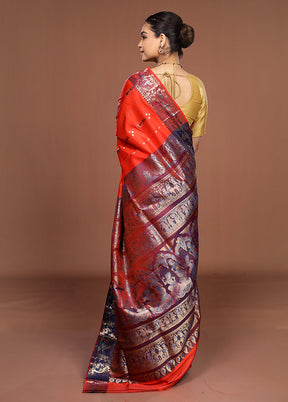Orange Handloom Swarnachuri Pure Silk Saree With Blouse Piece