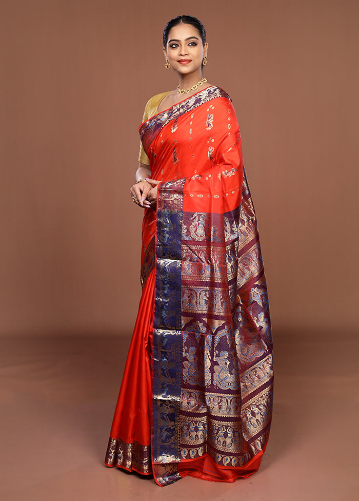 Orange Handloom Swarnachuri Pure Silk Saree With Blouse Piece