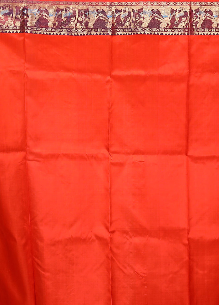 Orange Handloom Swarnachuri Pure Silk Saree With Blouse Piece